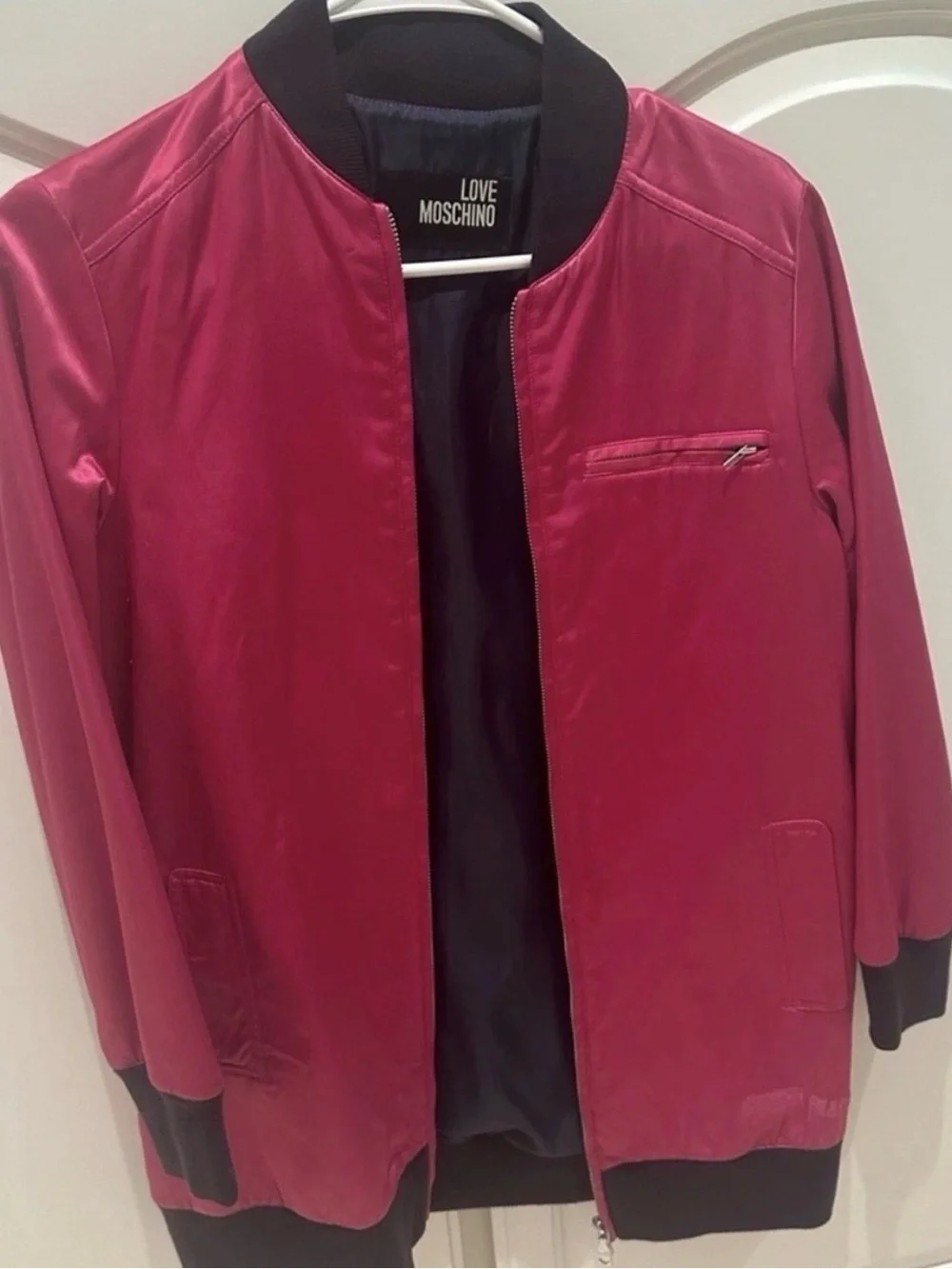 Love Moschino Pink Satin Bomber Jacket – Size 4  Small $580